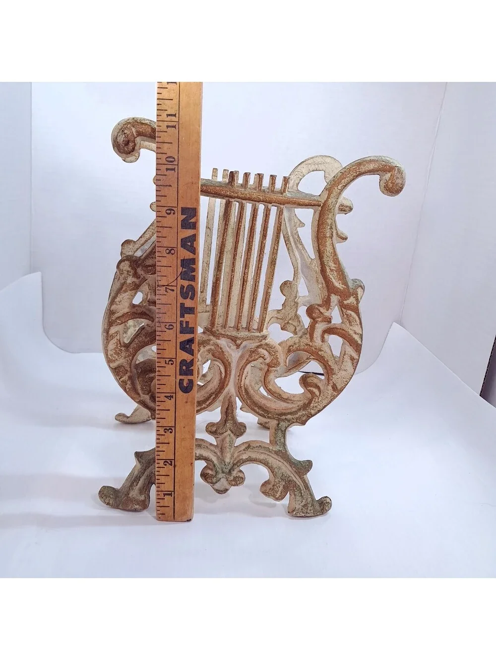 Vintage Musical Lyre Magazine Sheet Music Rack heavy cast metal ivory gold
